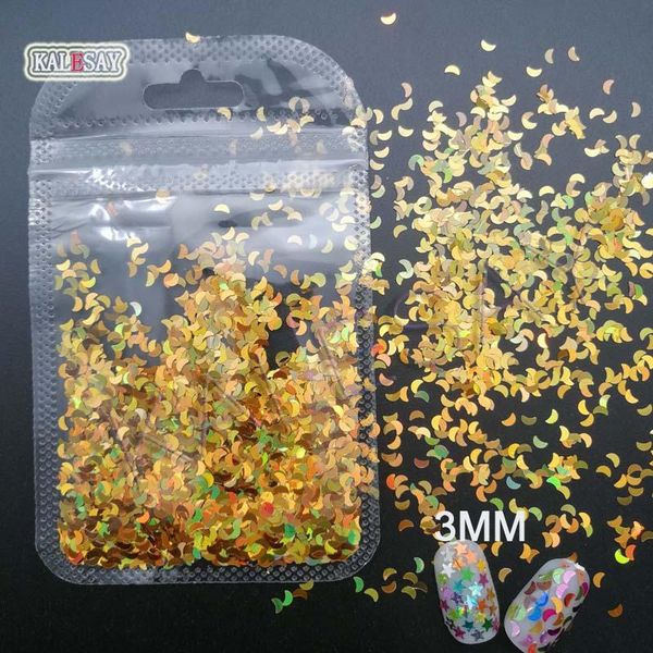 

nail art decorations laser gold moon shape glitter for stars decoration paillettes 3mm sequins flakes slices gel polish diy accessories, Silver;gold