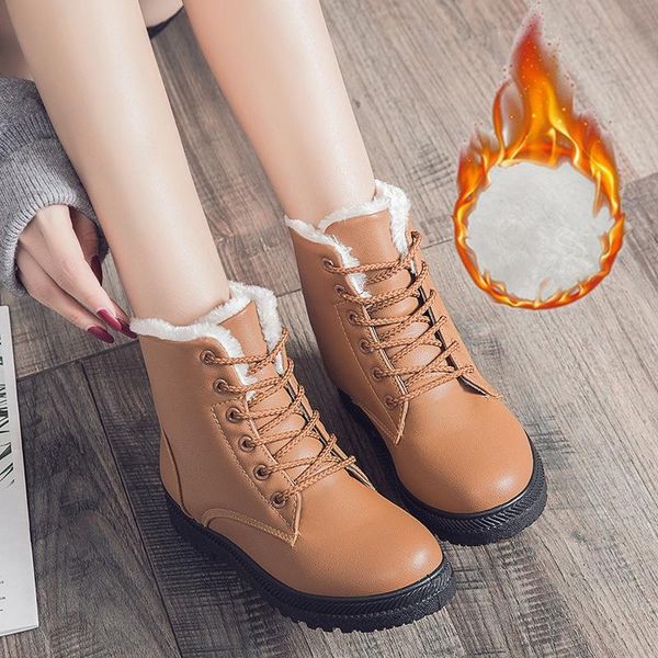 

boots winter pu women round toe low-heel thick heel british retro plush warm furry shoes for, Black