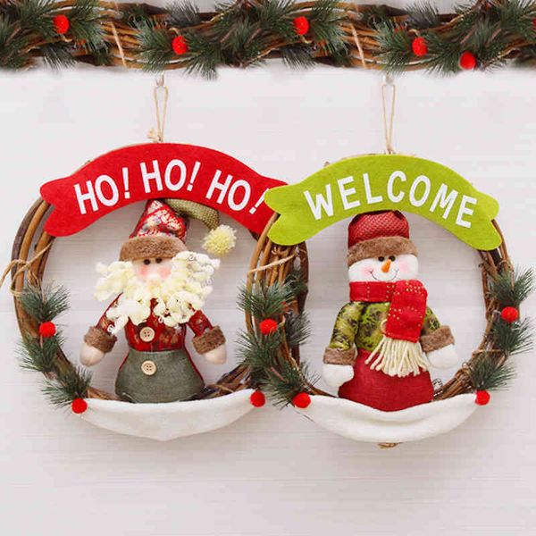 

christmas decoration rattan wreath door hanging plush santa claus snowman elk gift window scene layout