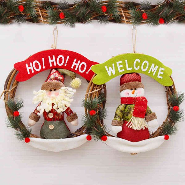 

christmas decoration rattan wreath door hanging plush santa claus snowman elk gift window scene layout