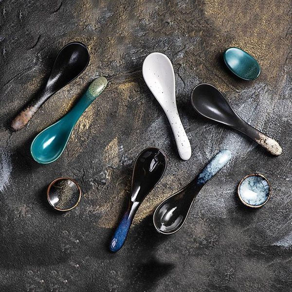 

chopsticks 1pc japanese style ceramic short handle spoon small porcelain diy household kitchen tool tableware decor
