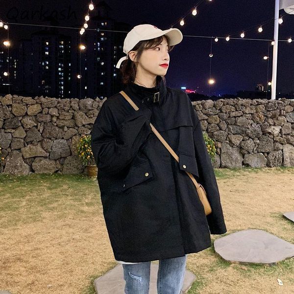 

women's jackets basic women high street autumn loose solid turtleneck simple retro casual ins preppy style college chic, Black;brown