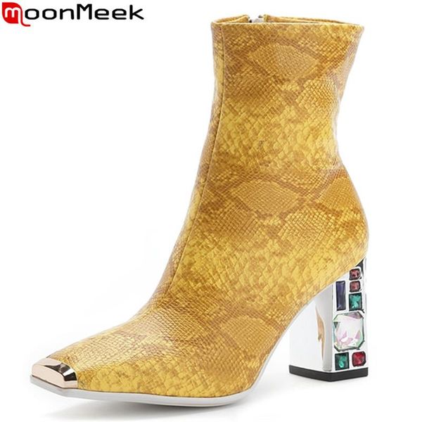 

boots moonmeek 2021 big size 34-48 fashion ankle thick high heels square toe women autumn winter ladies party shoes, Black