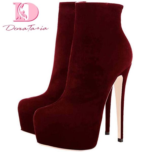 

boots doratasia plus size 35-45 female thin high heels ankle fashion platform zipper women 2021 party shoes woman, Black