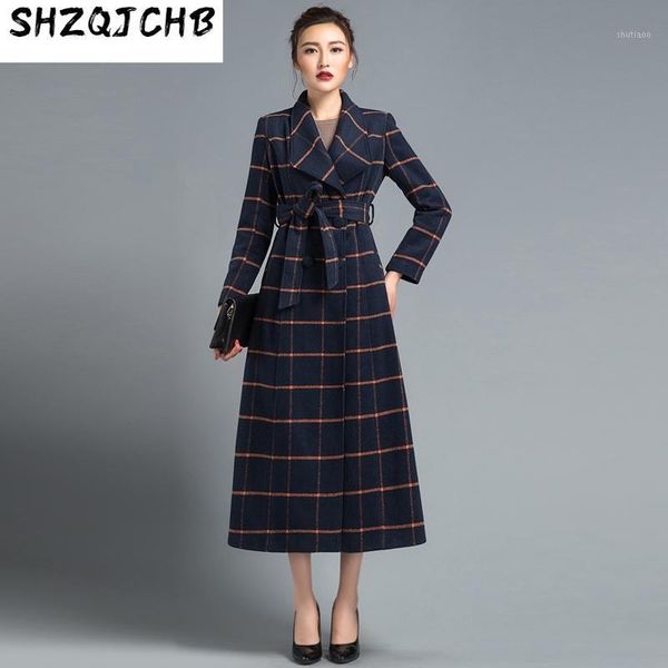 

abrigos mujer invierno long plaid coat winter woolen women elegant slim casaco feminino women's clothing kj180 wool & blends, Black