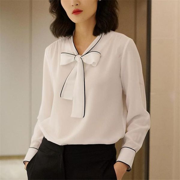 

women's blouses & shirts lady summer soie chemise women oversized breathable seda camisa woman spring 100% silk slim female fall thin b, White