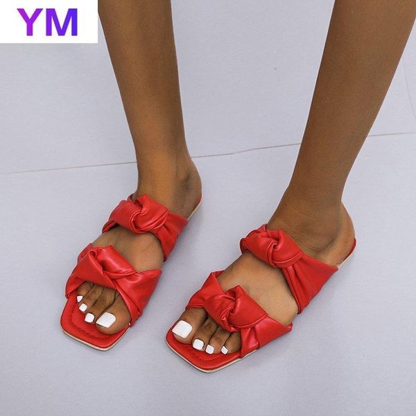 

black beige red women sandals summer casual beach shoes knot ladies fashion flats flip flops slides footwear 43