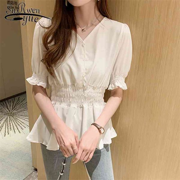 Verão Mulheres Tops e Blusas Estilo Coreano All-Match Camisa de Chiffon Chiffon Camisa Branco Blusas 8971 50 210521