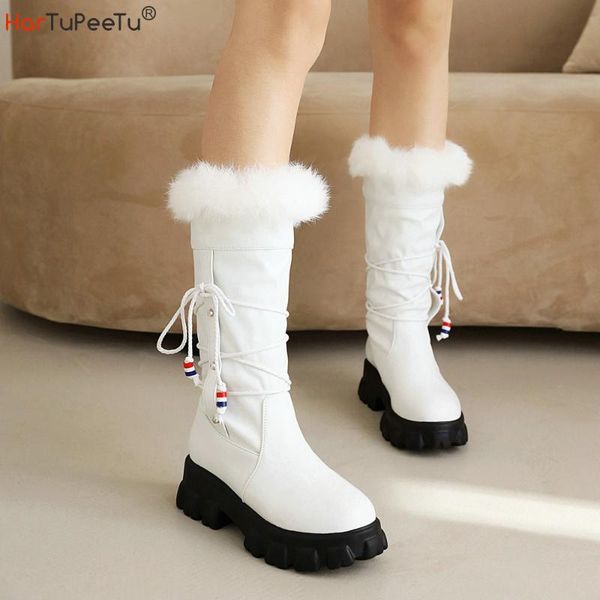

boots girls chunky heel snow with fur russia winter dropship sweet lolita style cosplay black white wedges platform shoes woman