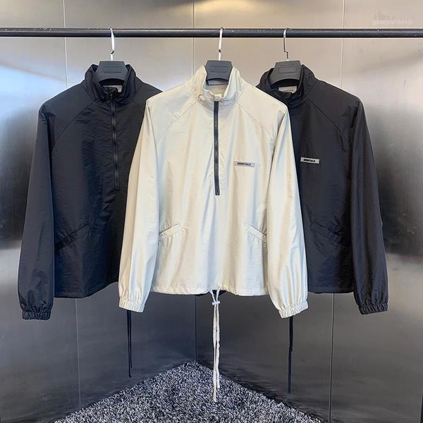 

men's jackets fw21 wind jacket jerry lorenzo design brand reflective letter label hip hop loose nylon oversize light coat, Black;brown