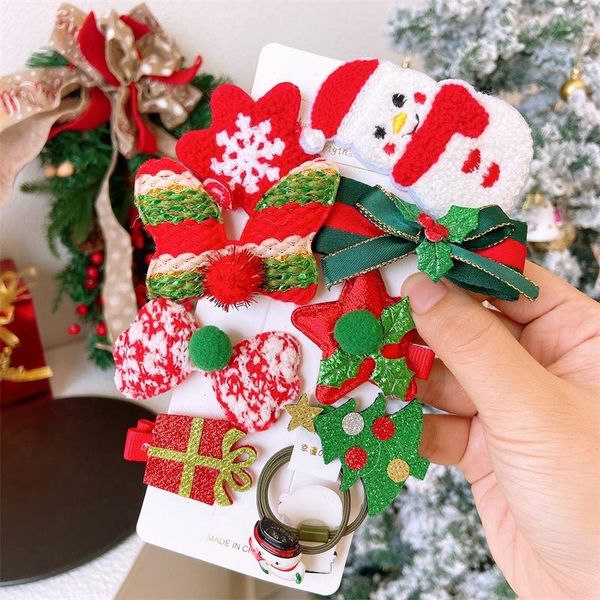 

hair accessories 10pcs christmas tree children kid girl cartoon snowman elk clip pin barrettes, Slivery;white