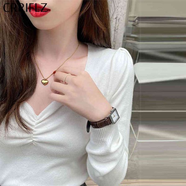 

pleated v-neck knitted sweater women autumn winter solid long sleeve pullovers crriflz 210520, White;black