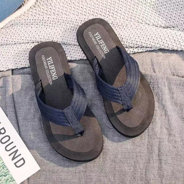 

slippers men summer flip-flops outdoor slides non-slip beach sewing cool student clip outside chaussure homme, Black