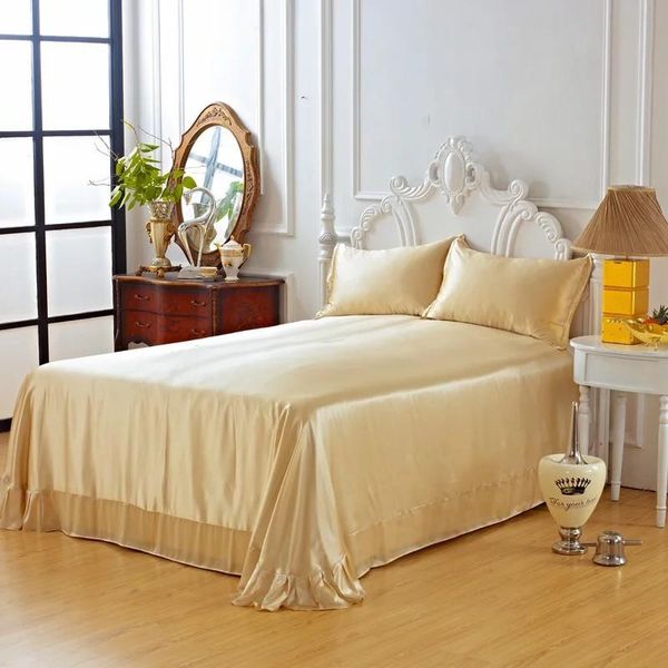 

100% mulberry silk 16 mm seamless king size ivory beige champagne pink colors flat sheet rounded type 1 piece customize ms04 sheets & sets