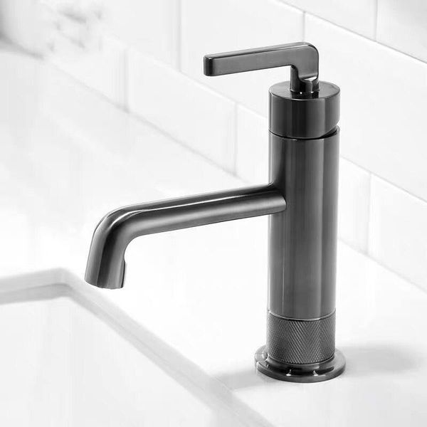 

basin faucet luxury brushed gold single handle and cold bathroom sink brass material black grey deck mounted faucets
