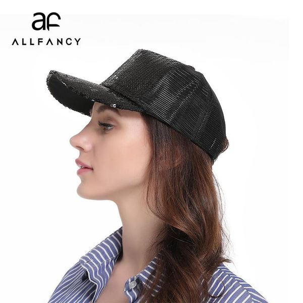 

stingy brim hats allfancy european and american men's hat color fashion trendy sequins baseball cap mesh breathable sun, Blue;gray
