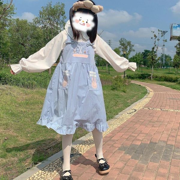 

casual dresses qweek kawaii lolita dress women japanese sweets pink outfit cute ruffles patchwork loose embroidery woman, Black;gray