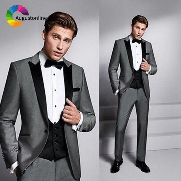 

men's suits & blazers grey men for wedding black peaked lapel evening party custom tuxedo slim fit man groom prom blazer jack, White;black