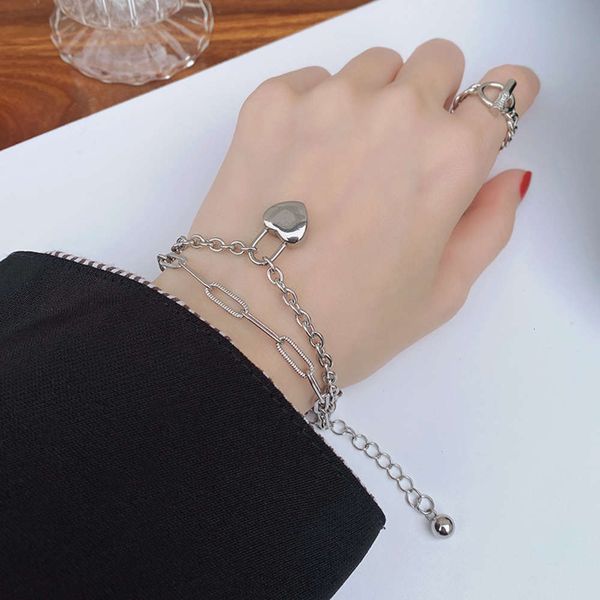 

2021 titanium steel not fade lock love double layer bracelet female personality chain temperament simple niche design hand accessories, Black
