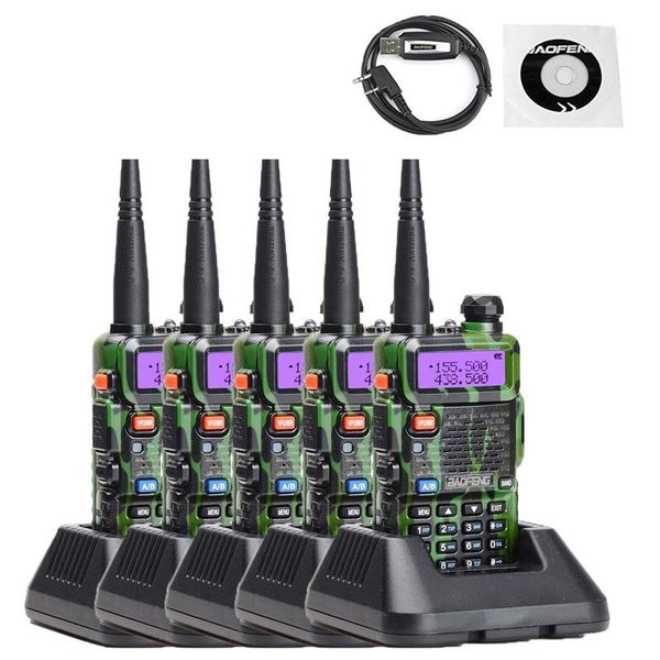 

walkie talkie 5pcs baofeng uv-5r cb radio vox 5 km two way +1pc programming cable