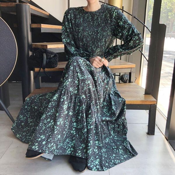 

casual dresses [ewq] 2021 autum winter korean fashion clothing round neck long-sleeved ruffles pullover ladies loose 8d149, Black;gray