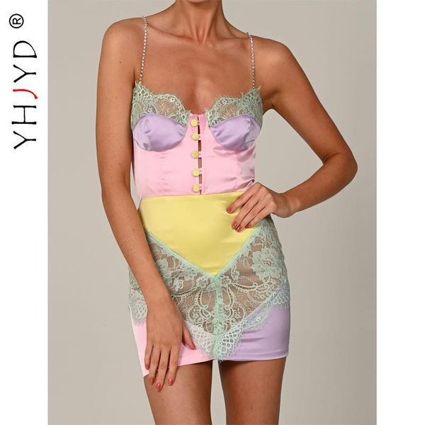 

casual dresses yhjyd lace patchwork satin mini for women party night club outfits colorblock corset bodycon dress, Black;gray