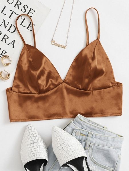 

shirred back satin bralette n0g2#, White