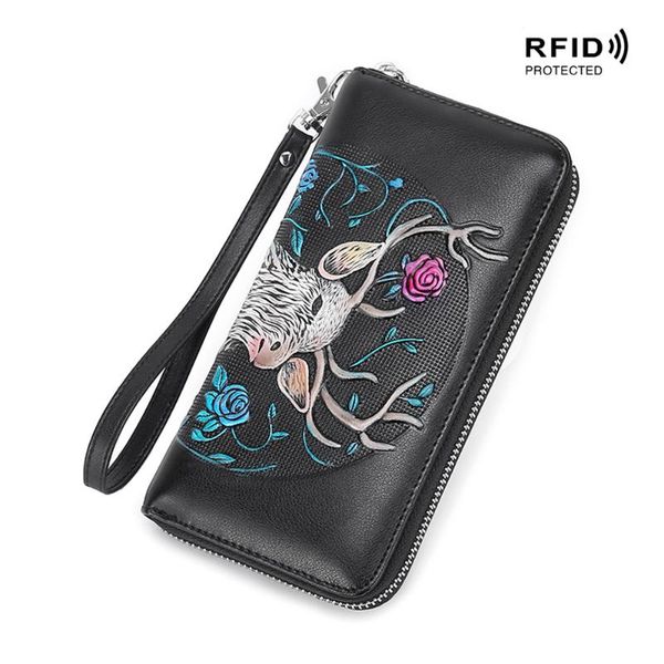 

wallets 2021 genuine leather women's wallet female long walet lady clutch money bag coin purse cartera mujer cartoon animal, Red;black