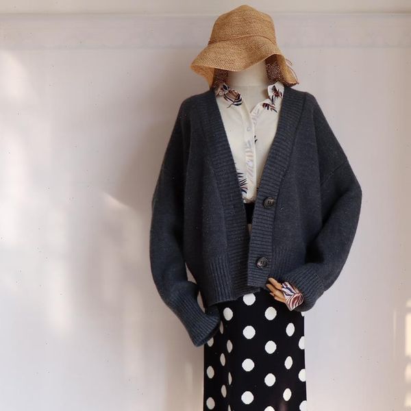 

cardigans v neck solid loose womens sweater knitwear korean casual knit cardigan outwear winter autumn jacket coat, White;black