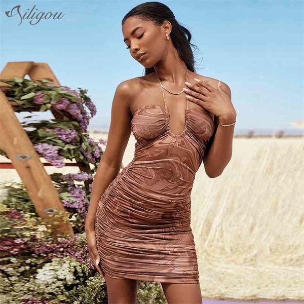

women's fashion print mini dress bodycon elegant sleeveless backless draped celebrity vestido 210525, Black;gray