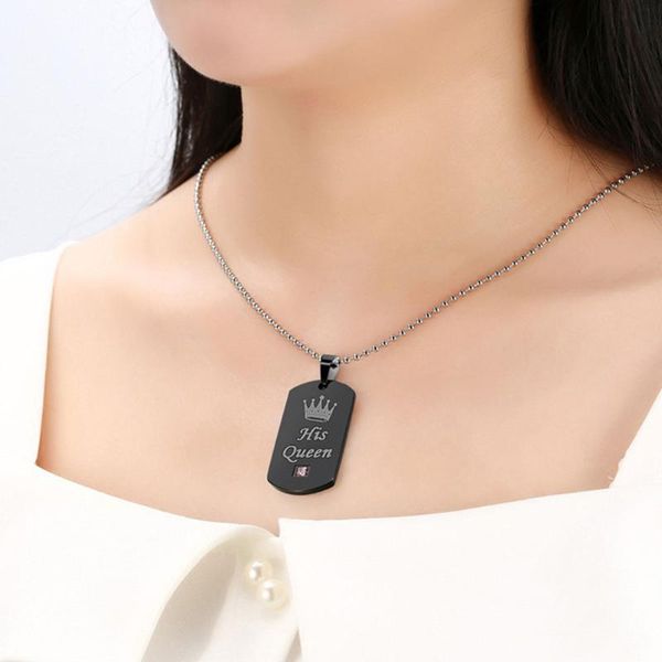 

pendant necklaces couple necklace fashion gifts decorative tag women/men casual stainless steel valentines day her king and his queen, Silver