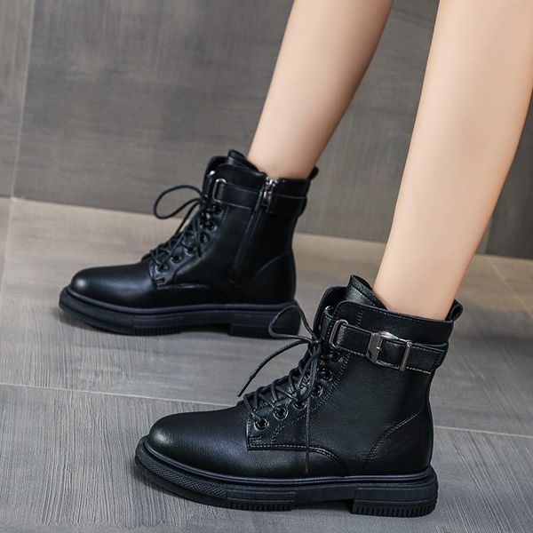 

boots ankle belt fashion women high casual shoes 2021 autumn black for