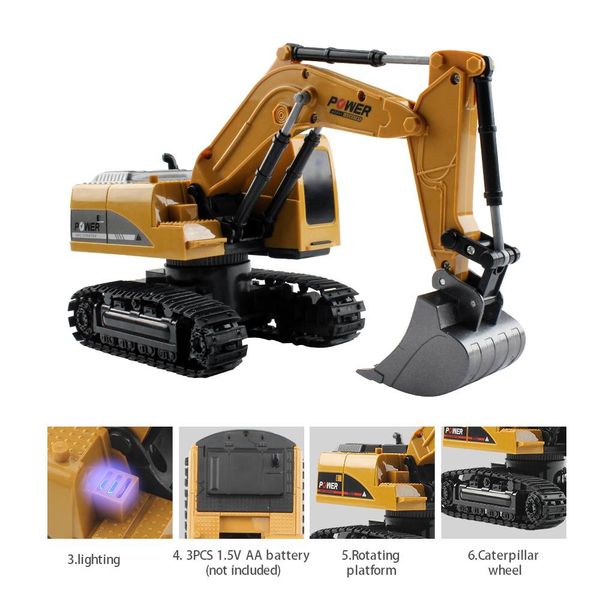 

mofun 1027 rc excavator 1/24 6ch vehicle models with light music children toy gift kid remote control drive machine