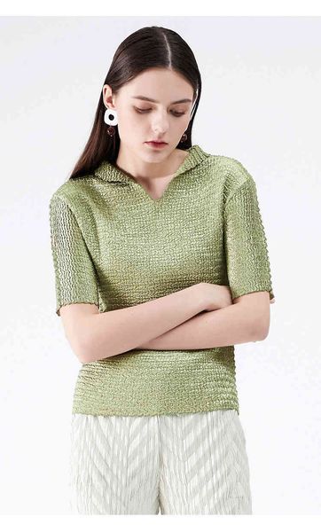 

knits firregular solid color short sleeve fashion fold v-neck slim t-shirts, White