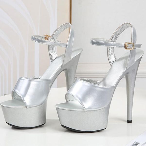 

platform women sandals fashion show model high heels stiletto waterproof 15 cm hate sky heel, Black