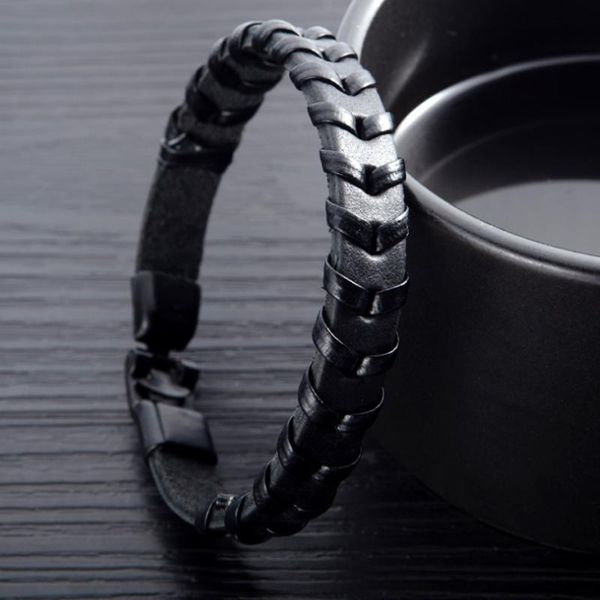 

bangle 2021 trendy handmade leather bracelets men vintage black brown pu braided rope male punk rock hip jewelry gift