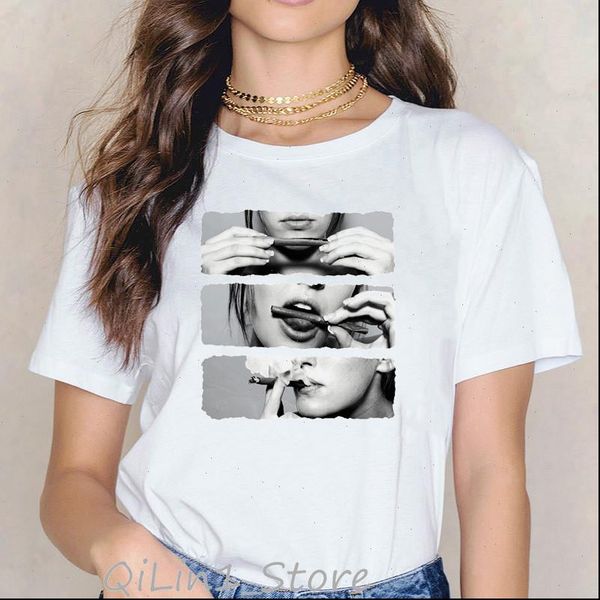 

women arrived vintage t shirt girl love blunts printed female vogue grange femme summer tee, White