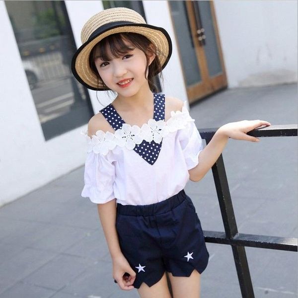 

girls summer suit childrens short-sleeved casual tracksuit shorts sets two-piece baby clothes 10 to 12 clothing, White