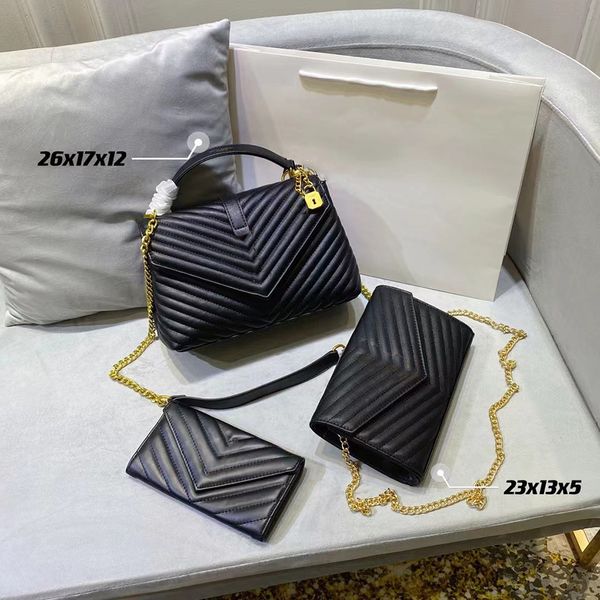 

genuine leather fashion woman shoulder bags three-piece totes chain belt handbag classic pattern design super large capacity gifts 03