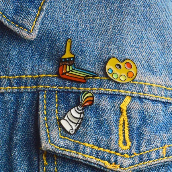 

european paint brush cowboy brooches enamel alloy color palette collar pins backpack clothes badge fashion jewelry accessories wholesale, Gray