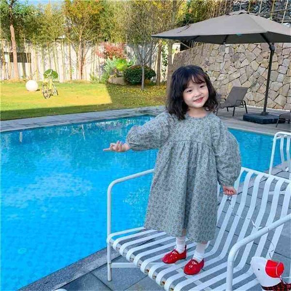 

spring arrival girls long sleeve floral dress kids korean design es cotton 210528, Red;yellow