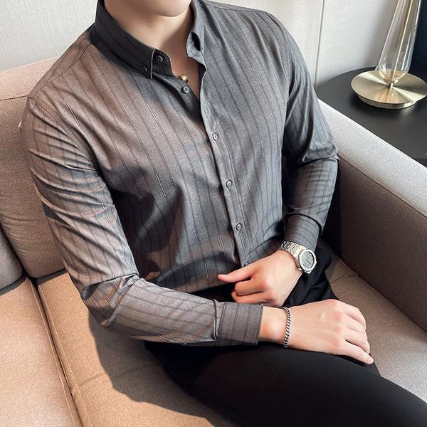 

men's casual shirts classic striped shirt 2021 autumn long sleeve slim fit business formal dress social party male clothing, White;black