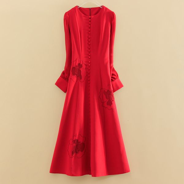 

dress high-end autumn women style elegant lady hollow out o-neck a-line casual dress female s-xxl, Black;gray