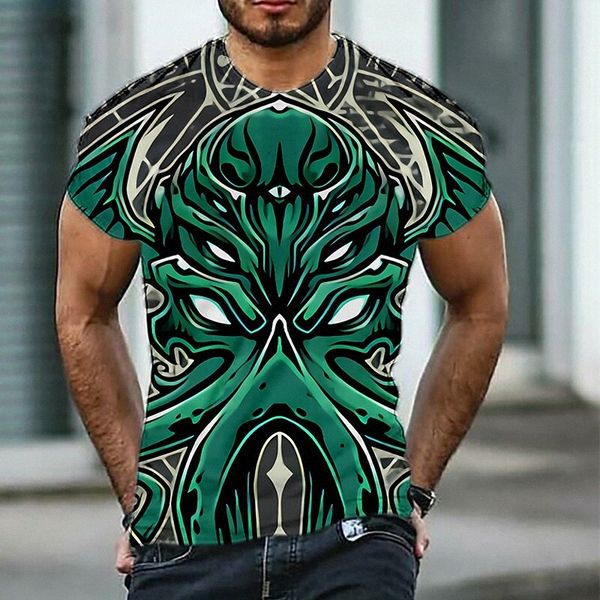 

men's t shirt 3d print graphic monster crew neck daily sports print short sleeve casual classic designer big and tall green 6641#, White;black