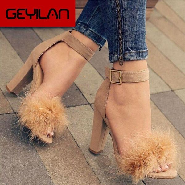 

high-heeled thick with large size shoes sandals real hair perennial spot 4 colour eur 34-43, Black