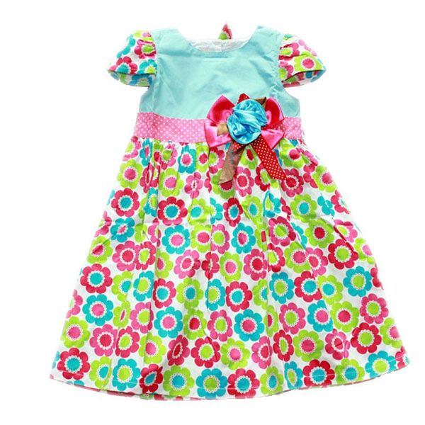 

girl's dresses 2021 summer flower girls dress 100% cotton 2-8 years old, Red;yellow
