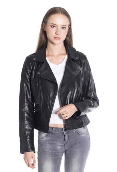 

women's leather & faux women jacket genuine real coat lambskin female black