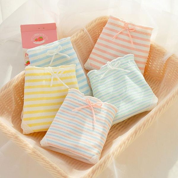 

women's panties candy color striped morandi lace middle waist bag buttock cotton underwear girl students ladies, Black;pink