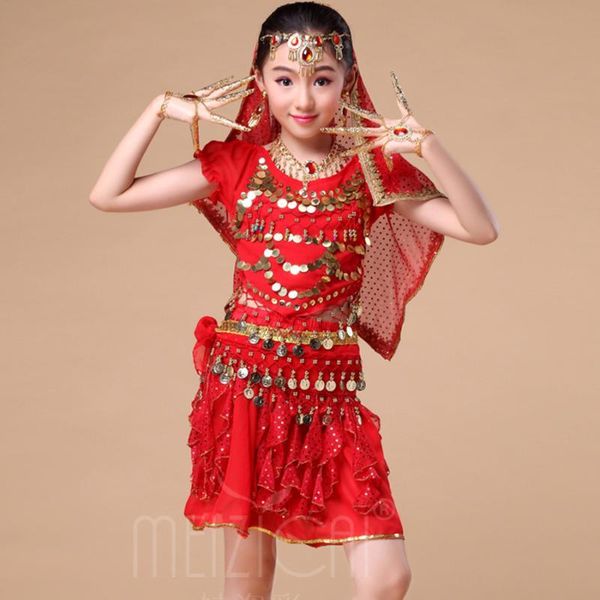 

stage wear girls belly dance costume set 5 pcs kids costumes children vestido indiano clothing for dancing dq cyxy, Black;red