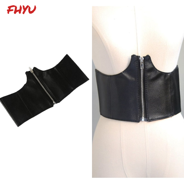 

belts fhyu style black punk gothic zipper women pu corset fashion apparel collocation female girdle waist clip, Black;brown